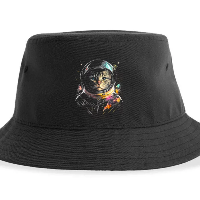 Astronaut Cat or Funny Space Cat on Galaxy Cat Lover Sustainable Bucket Hat