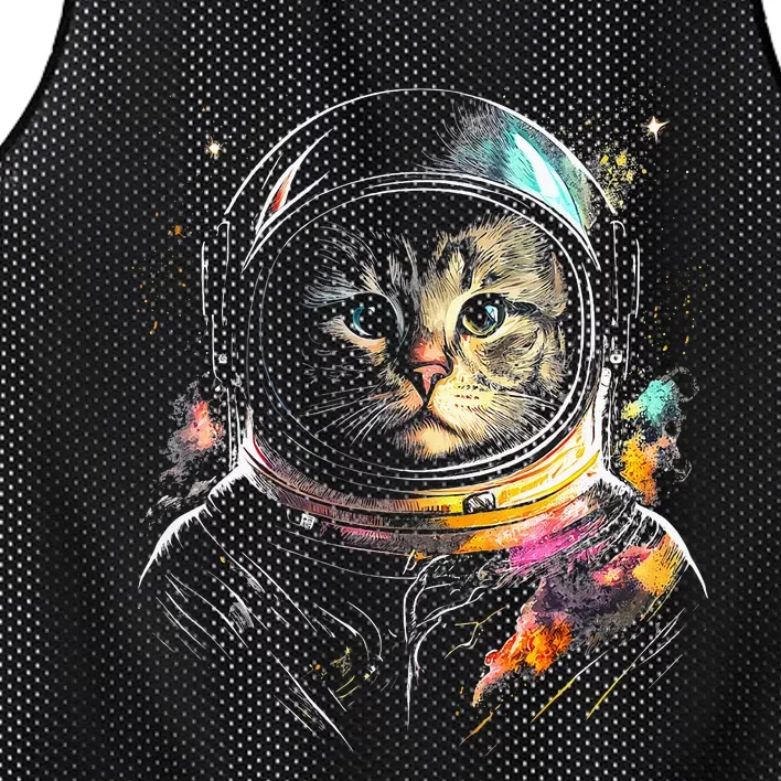 Astronaut Cat or Funny Space Cat on Galaxy Cat Lover Mesh Reversible Basketball Jersey Tank