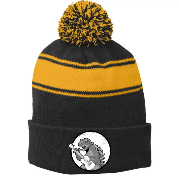 Acoustic Guitar Dinosaur Stripe Pom Pom Beanie