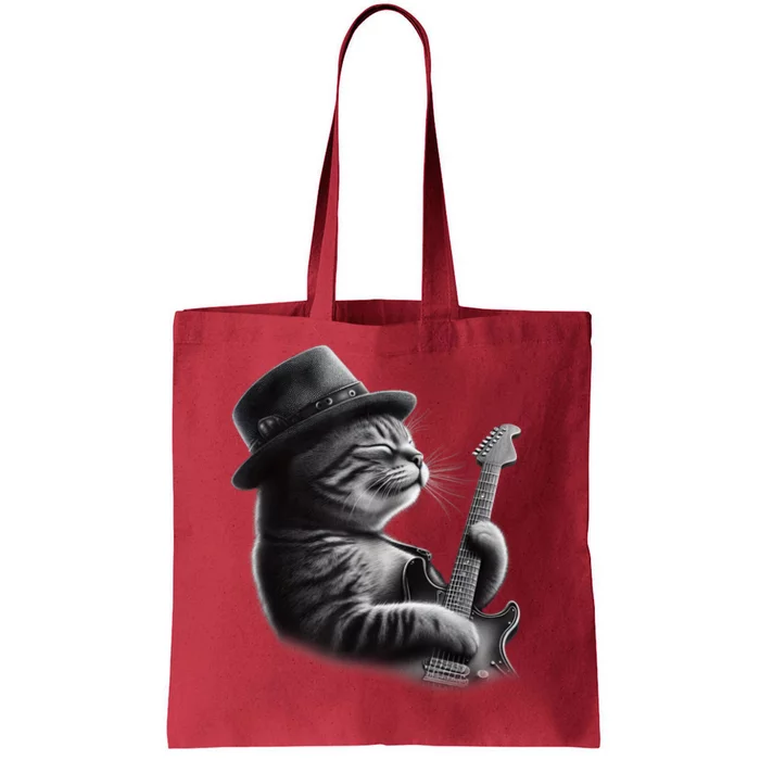 Authorized Cat Playing Guitar Funny Rock Music Guitar Cat Tote Bag