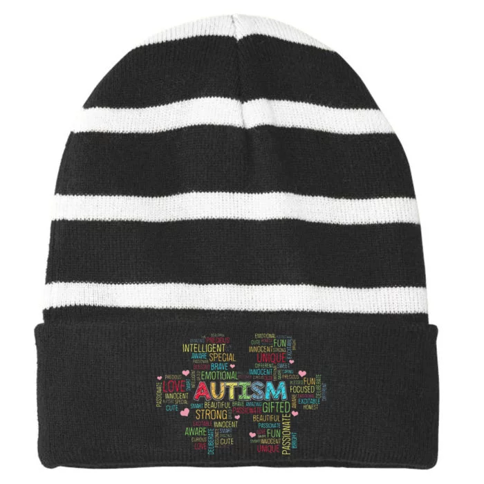 Autism Charm Puzzle World Autism Awareness Day Striped Beanie with Solid Band