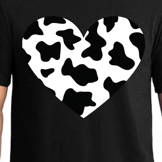 Awesome Cow Print Black White Print Heart Pajama Set