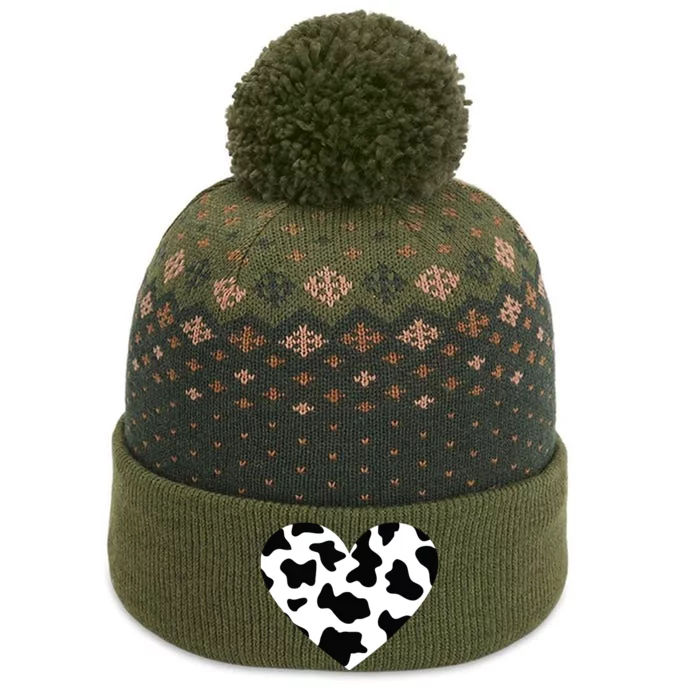 Awesome Cow Print Black White Print Heart The Baniff Cuffed Pom Beanie