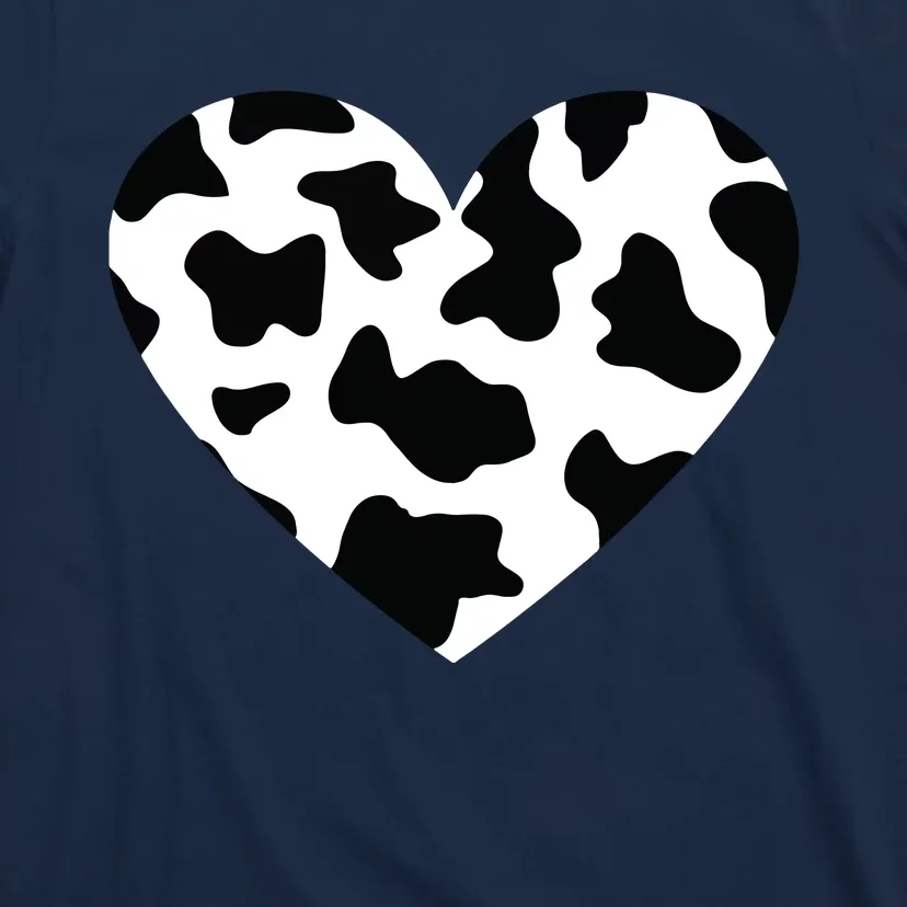 Awesome Cow Print Black White Print Heart T-Shirt