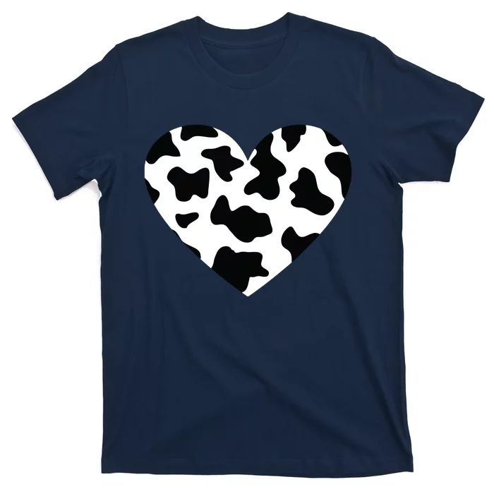 Awesome Cow Print Black White Print Heart T-Shirt