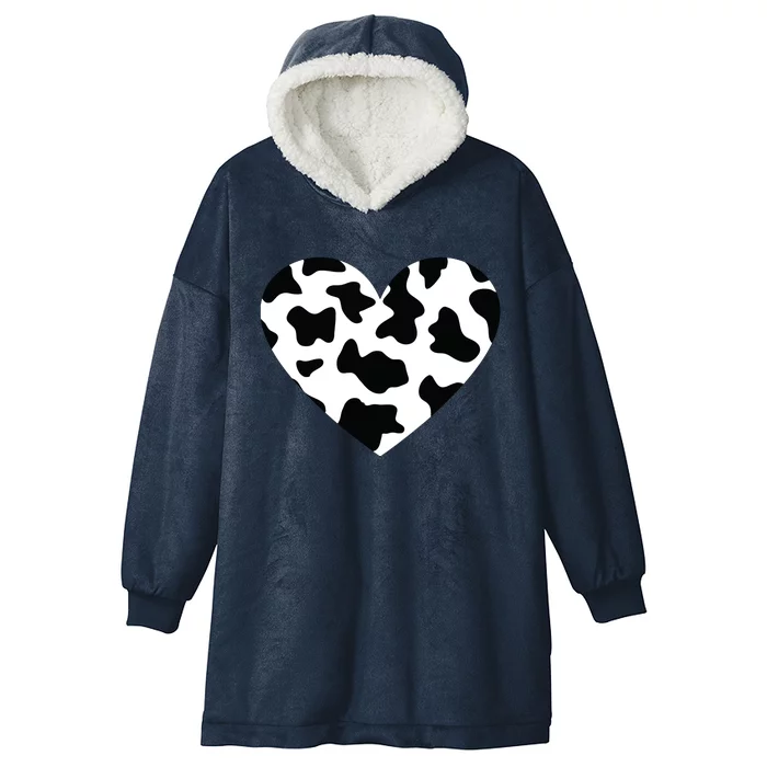 Awesome Cow Print Black White Print Heart Hooded Wearable Blanket