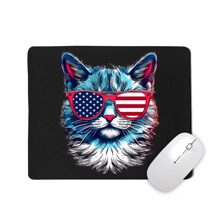 American Cat Patriotic Sunglasses Usa Flag 4th Of July Cat Graphic Mousepad