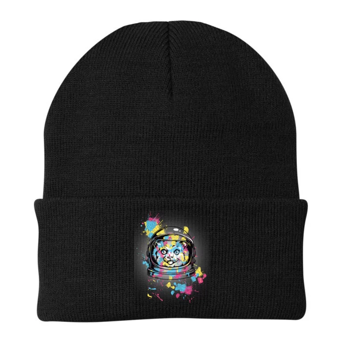 Astronaut Cat Paint Splatter Colorful Design Knit Cap Winter Beanie