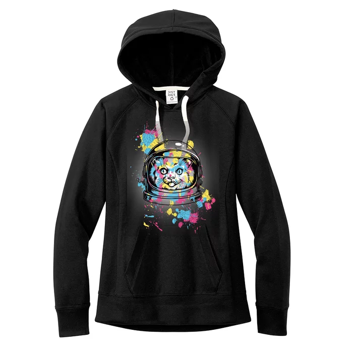 Astronaut Cat Paint Splatter Colorful Design Women's Fleece Hoodie