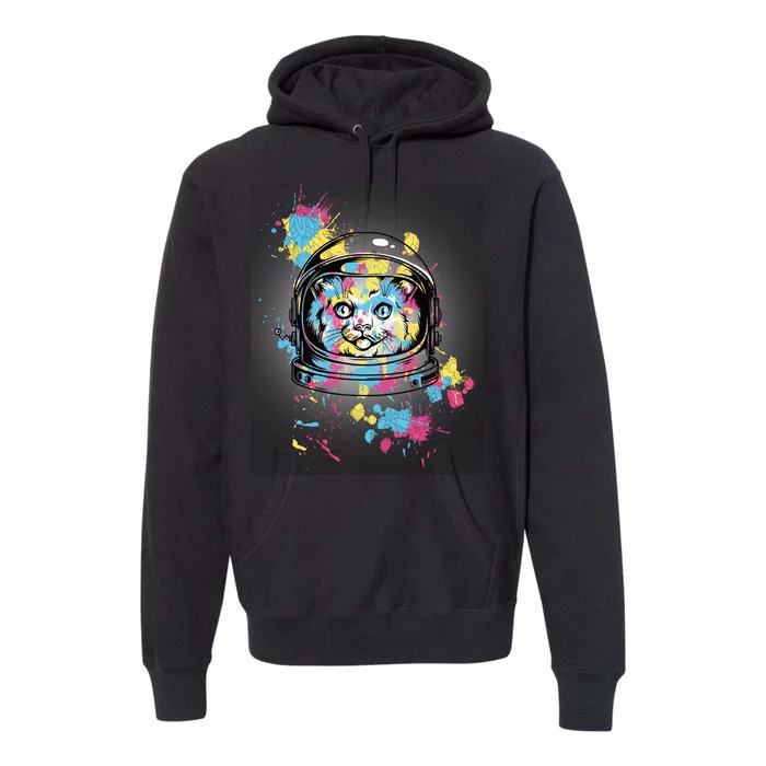 Astronaut Cat Paint Splatter Colorful Design Premium Hoodie