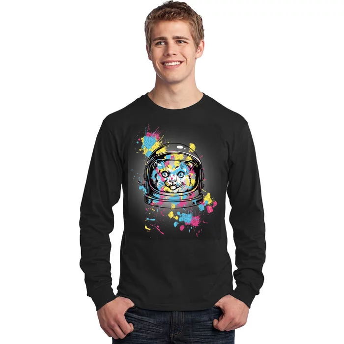 Astronaut Cat Paint Splatter Colorful Design Tall Long Sleeve T-Shirt