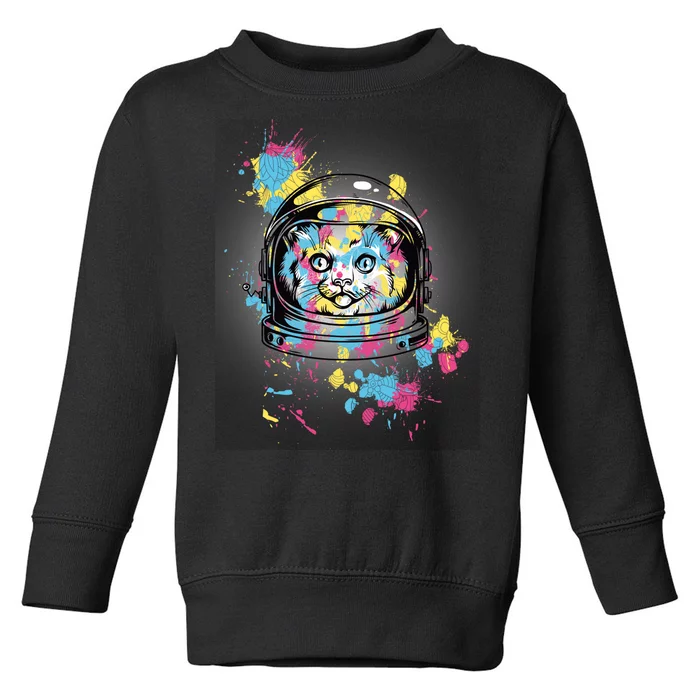 Astronaut Cat Paint Splatter Colorful Design Toddler Sweatshirt