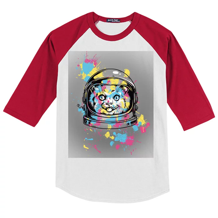 Astronaut Cat Paint Splatter Colorful Design Kids Colorblock Raglan Jersey