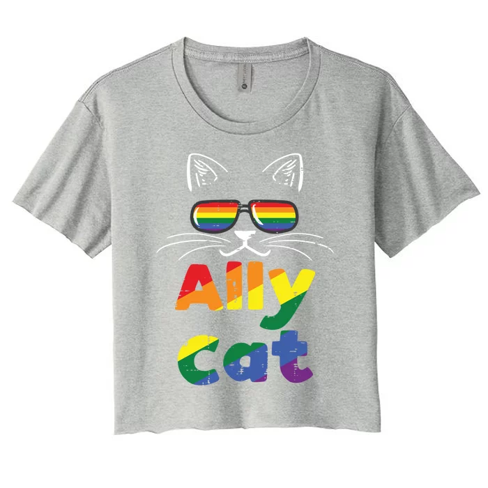 Ally Cat Pride Month Straight Ally Gay Lgbtq Lgbt Gift Women's Crop Top Tee