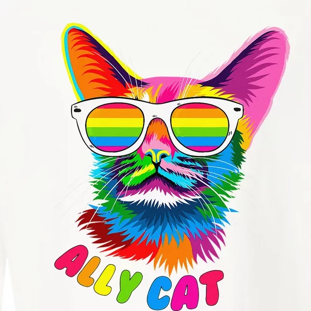 ally cat Purride cat pride kitty mom gay daddy lesbian LGBTQ Cropped Pullover Crew