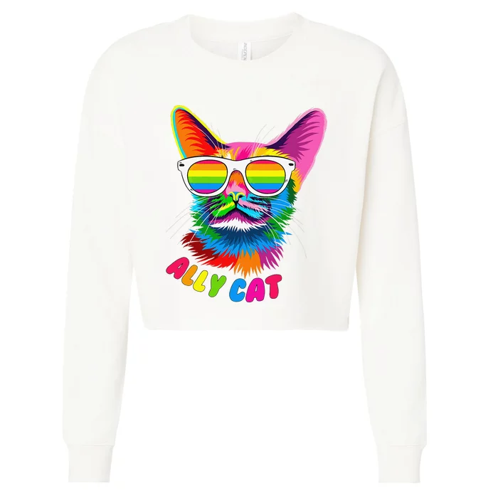 ally cat Purride cat pride kitty mom gay daddy lesbian LGBTQ Cropped Pullover Crew