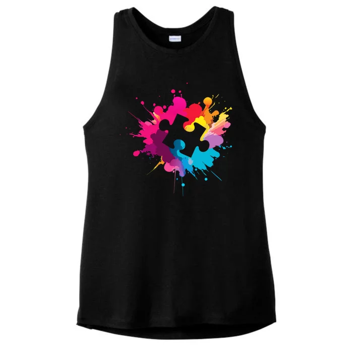 Autism Colorful Puzzle Piece Ladies Tri-Blend Wicking Tank