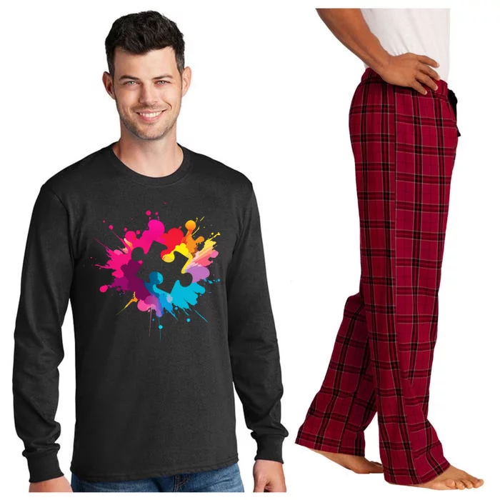 Autism Colorful Puzzle Piece Long Sleeve Pajama Set