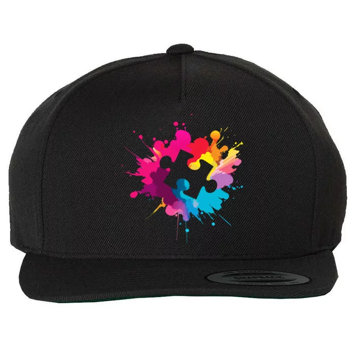 Autism Colorful Puzzle Piece Wool Snapback Cap