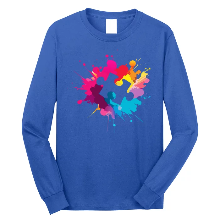 Autism Colorful Puzzle Piece Long Sleeve Shirt