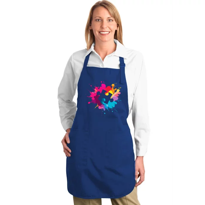 Autism Colorful Puzzle Piece Full-Length Apron With Pocket