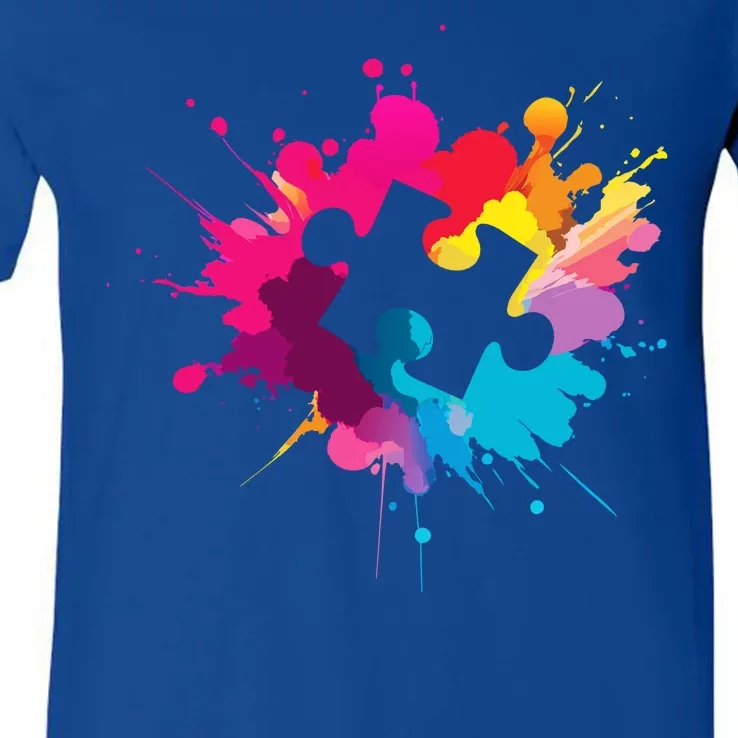 Autism Colorful Puzzle Piece V-Neck T-Shirt