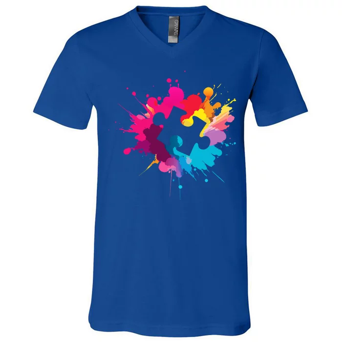 Autism Colorful Puzzle Piece V-Neck T-Shirt