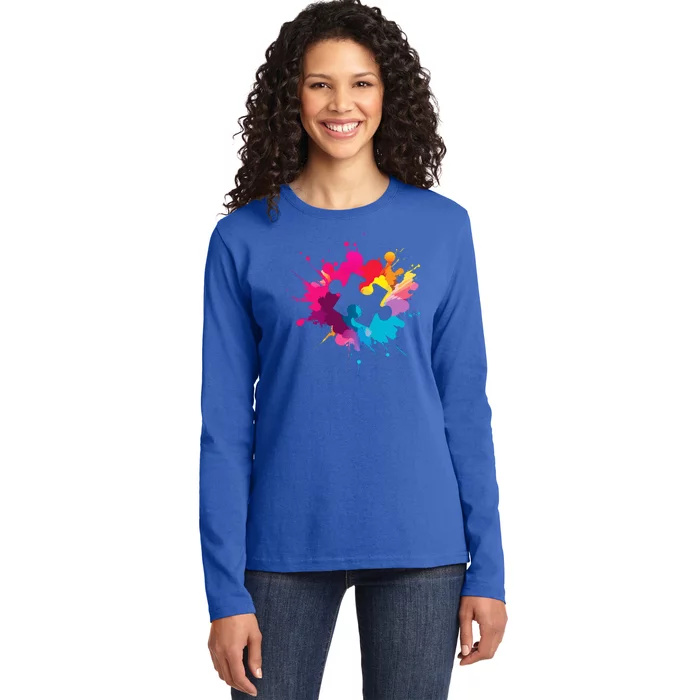 Autism Colorful Puzzle Piece Ladies Long Sleeve Shirt