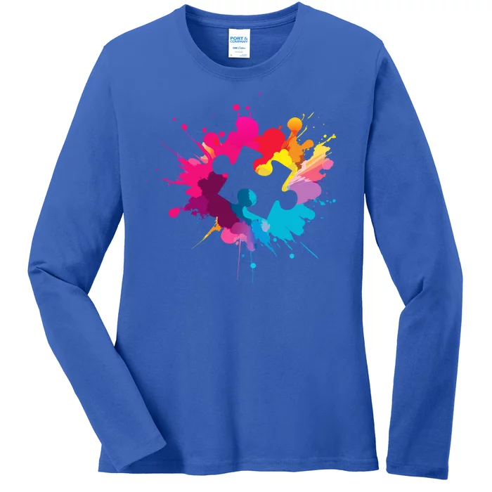 Autism Colorful Puzzle Piece Ladies Long Sleeve Shirt