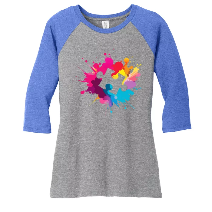 Autism Colorful Puzzle Piece Women's Tri-Blend 3/4-Sleeve Raglan Shirt