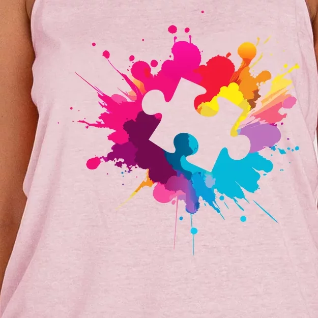 Autism Colorful Puzzle Piece Women's Knotted Racerback Tank