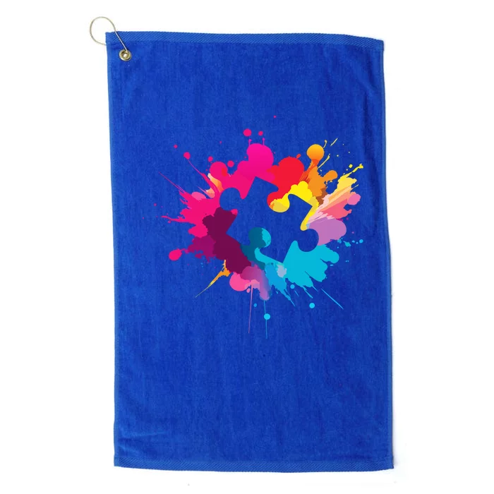 Autism Colorful Puzzle Piece Platinum Collection Golf Towel