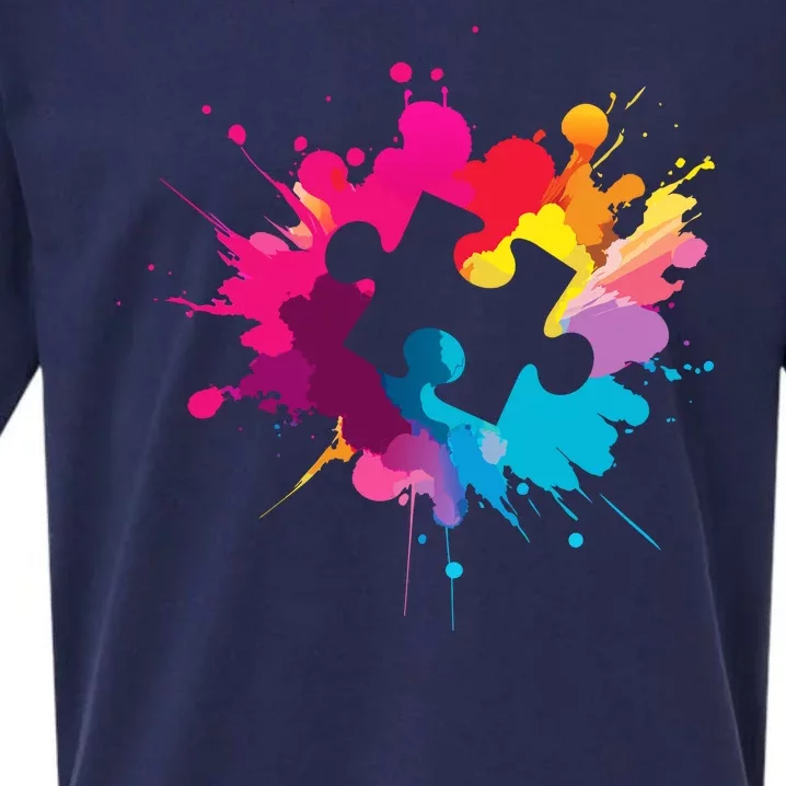 Autism Colorful Puzzle Piece Sueded Cloud Jersey T-Shirt