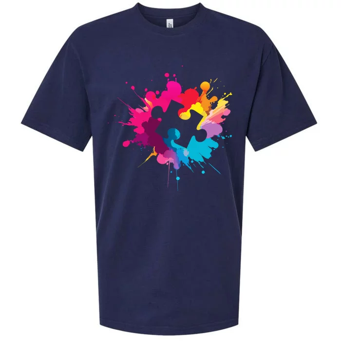 Autism Colorful Puzzle Piece Sueded Cloud Jersey T-Shirt