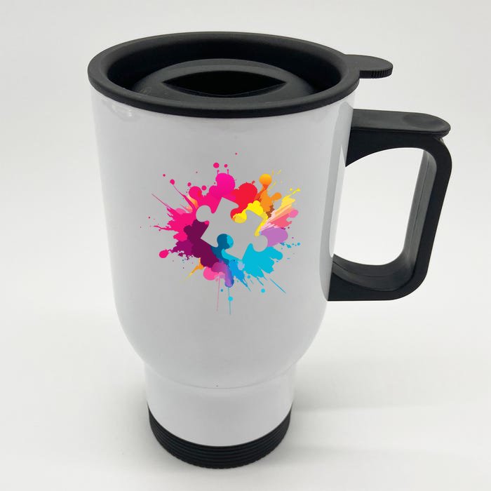 Autism Colorful Puzzle Piece Front & Back Stainless Steel Travel Mug