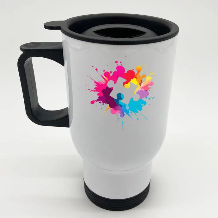 Autism Colorful Puzzle Piece Front & Back Stainless Steel Travel Mug