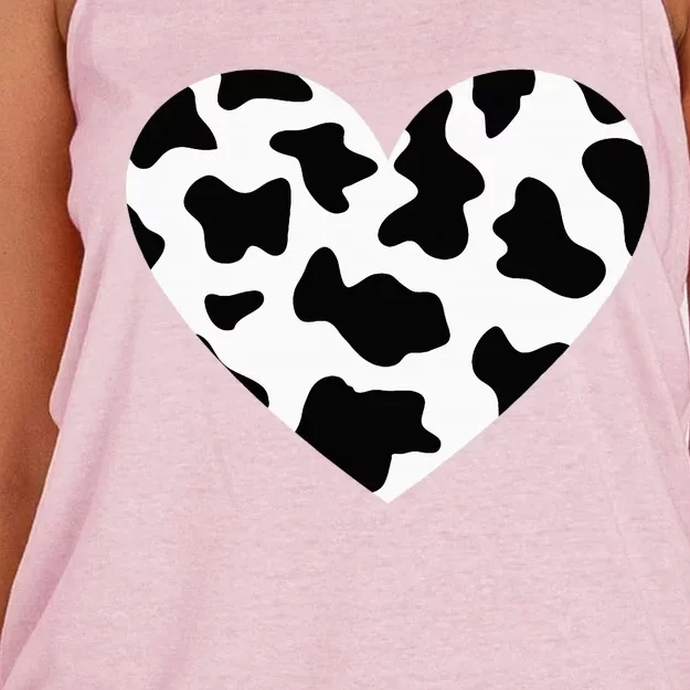 Awesome Cow Print Black & White Print Heart Women's Knotted Racerback Tank