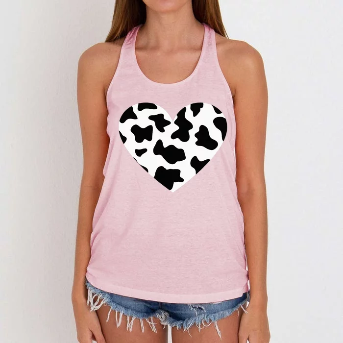 Awesome Cow Print Black & White Print Heart Women's Knotted Racerback Tank