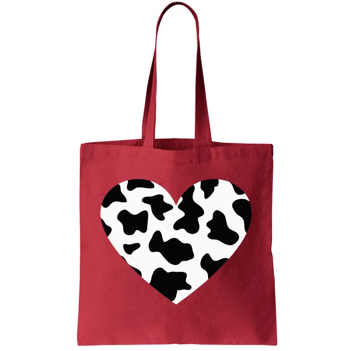 Awesome Cow Print Black & White Print Heart Tote Bag