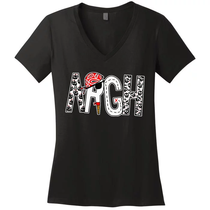 Argh Cute Pirate Print Letters Women's V-Neck T-Shirt