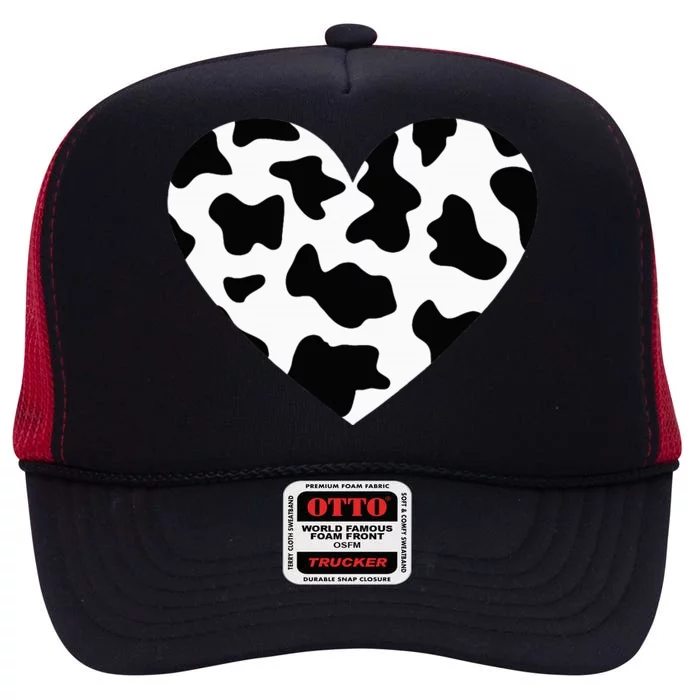 Awesome Cow Print Black & White Print Heart High Crown Mesh Trucker Hat