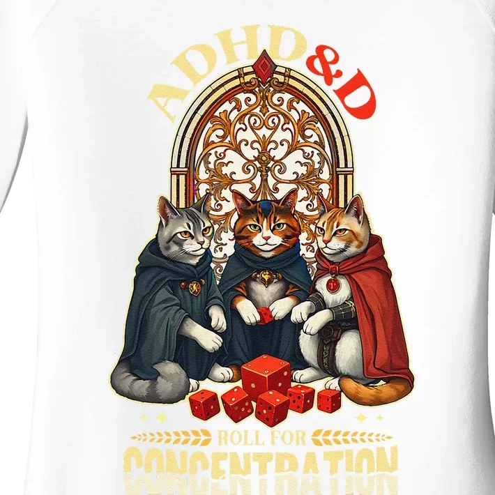 Adhd Cats Roll For Concentration Rpg Gamer Women's Perfect Tri Tunic Long Sleeve Shirt