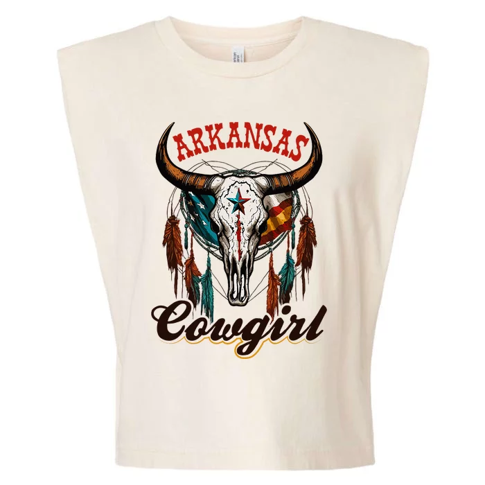 Arkansas Cowgirl Rodeo Western Country Longhorn Skull Garment-Dyed Women's Muscle Tee