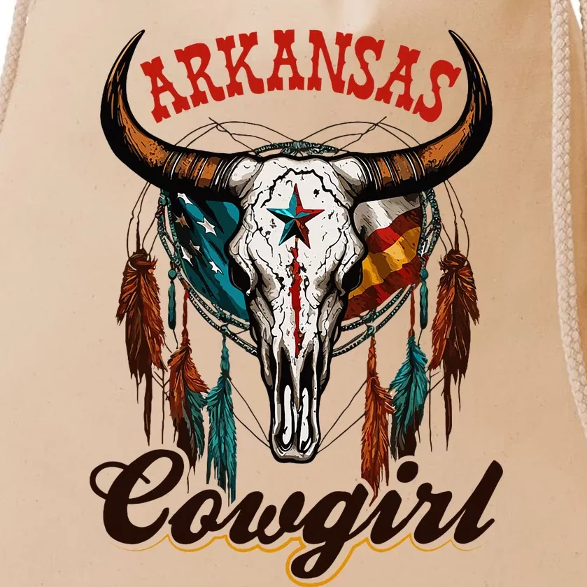 Arkansas Cowgirl Rodeo Western Country Longhorn Skull Drawstring Bag