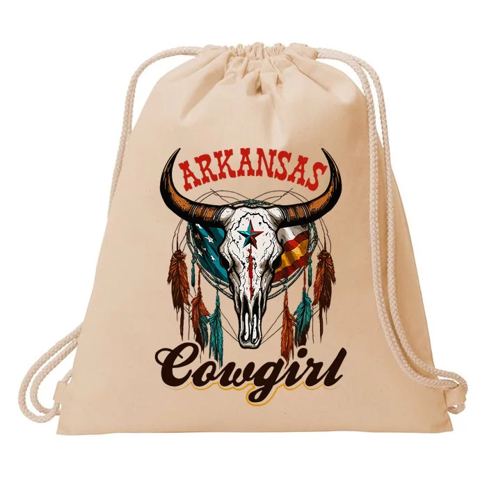 Arkansas Cowgirl Rodeo Western Country Longhorn Skull Drawstring Bag