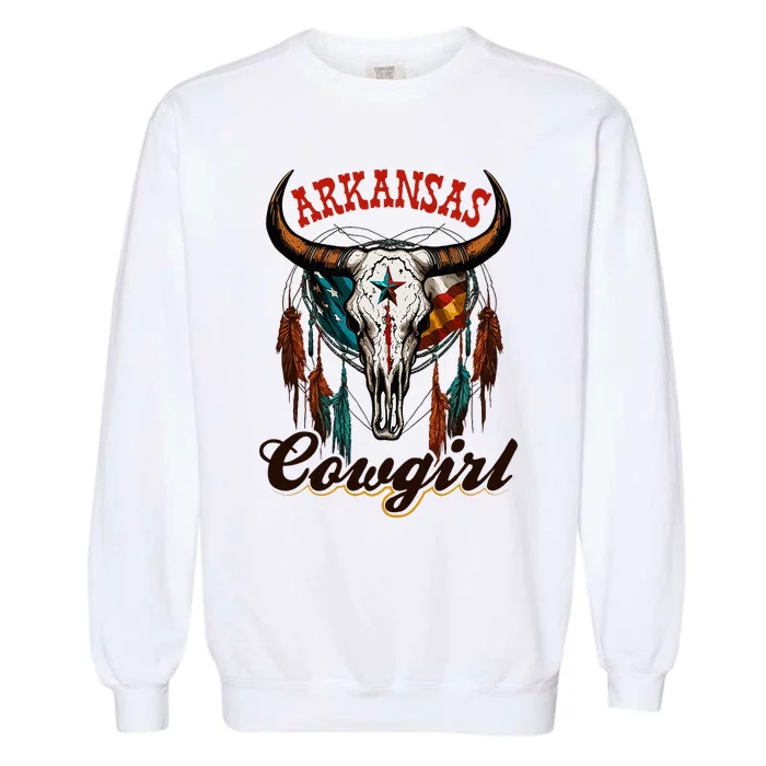 Arkansas Cowgirl Rodeo Western Country Longhorn Skull Garment-Dyed Sweatshirt