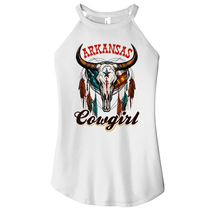 Arkansas Cowgirl Rodeo Western Country Longhorn Skull Women’s Perfect Tri Rocker Tank