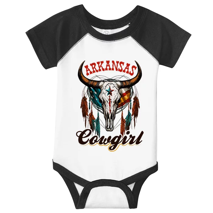 Arkansas Cowgirl Rodeo Western Country Longhorn Skull Infant Baby Jersey Bodysuit