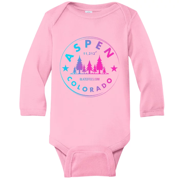 Aspen Colorado Retro Big Mountain Forest Baby Long Sleeve Bodysuit