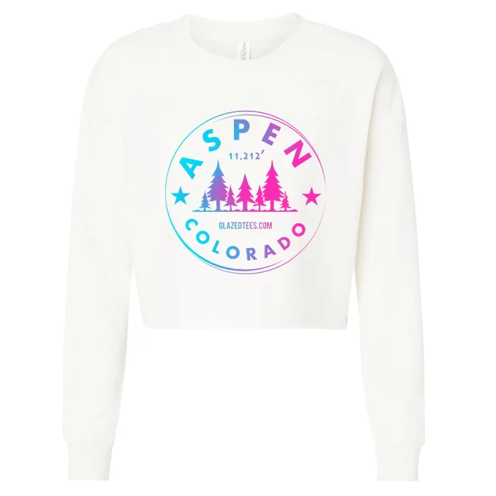 Aspen Colorado Retro Big Mountain Forest Cropped Pullover Crew